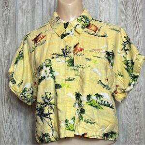Forever 21 Oversized Relaxed Crop Tropical Hawaiian Beach Vacation Shirt Size S